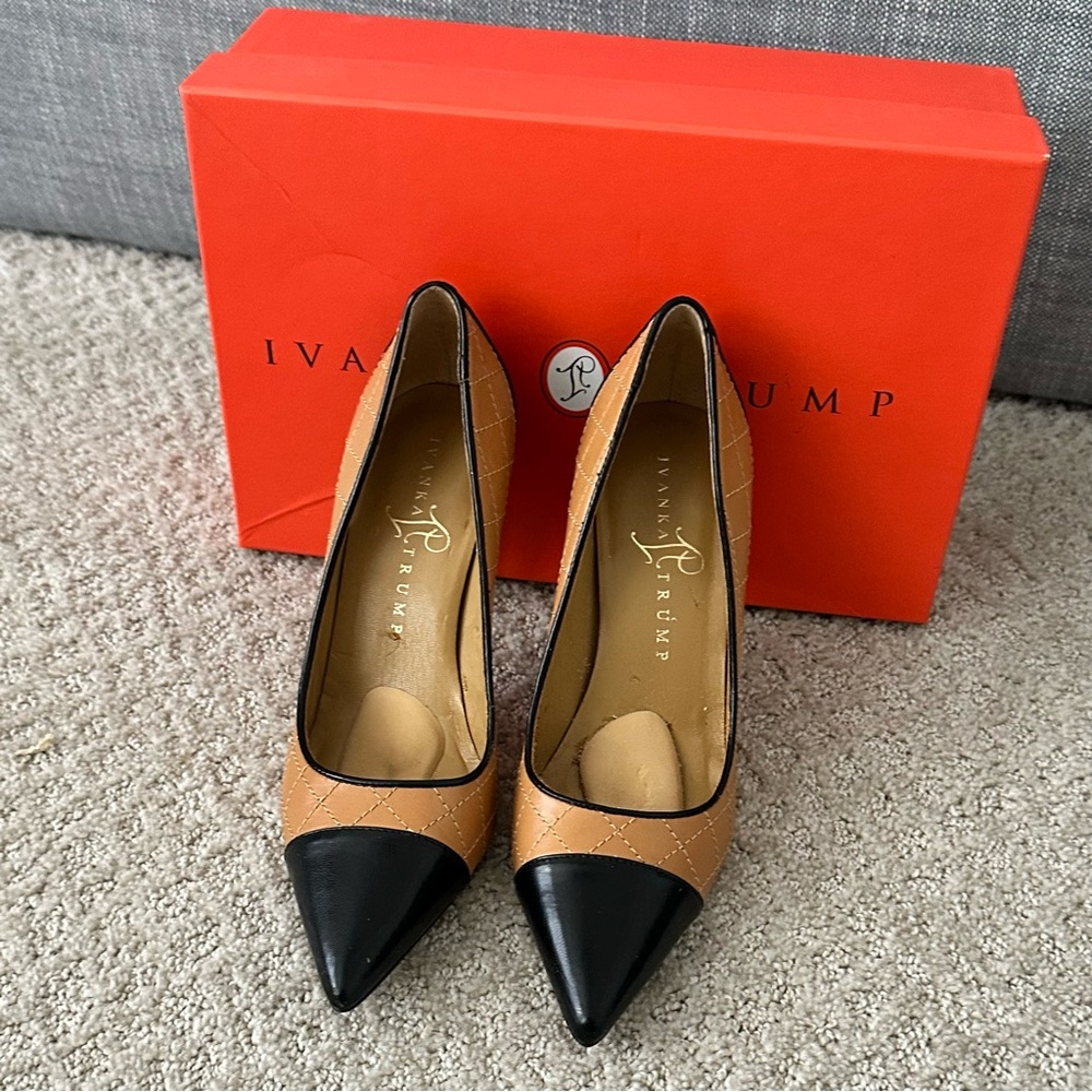 Ivanka Trump Black and Tan Pointy-Toe Heels - Picture 3 of 16